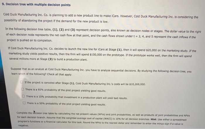  9. Decision tree with multiple decision points Cold Duck Manufacturing Inc.