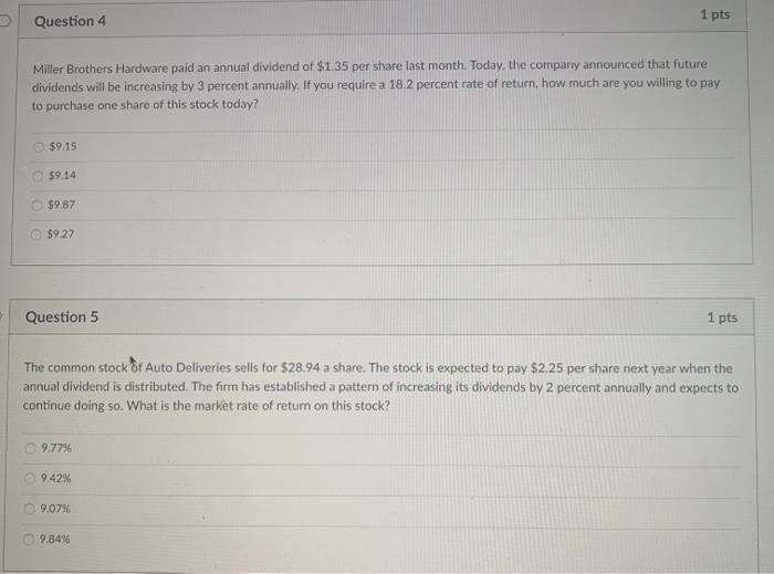 please answer 4 and 5 Question 4 1 pts Miller Brothers Hardware