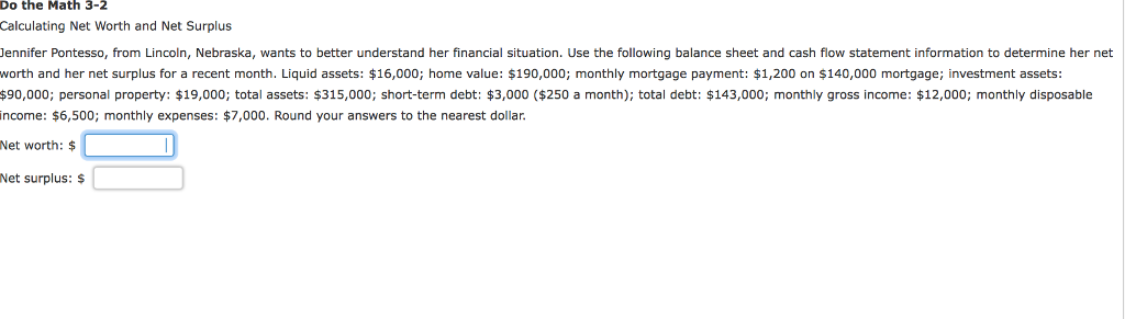  Do the Math 3-2 Calculating Net Worth and Net Surplus ennifer