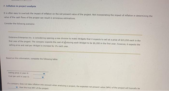  7. Inflation in project analysis It is often easy to overlook