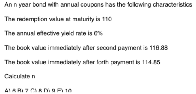 Please show your work with formulas and not charts. An n year
