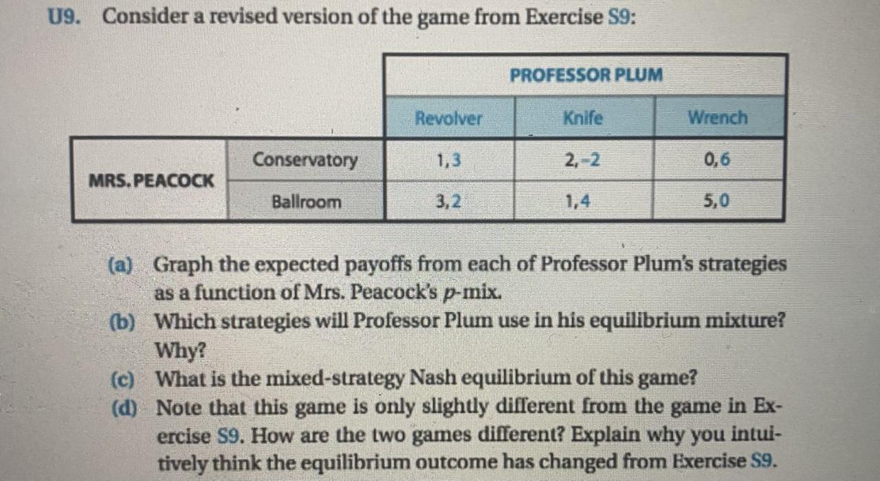 U9. Consider a revised version of the game from Exercise S9: