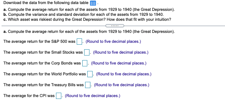  Download the data from the following data table a. Compute the