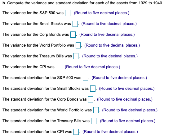 average return for each of the assets from 1929 to 1940 (the