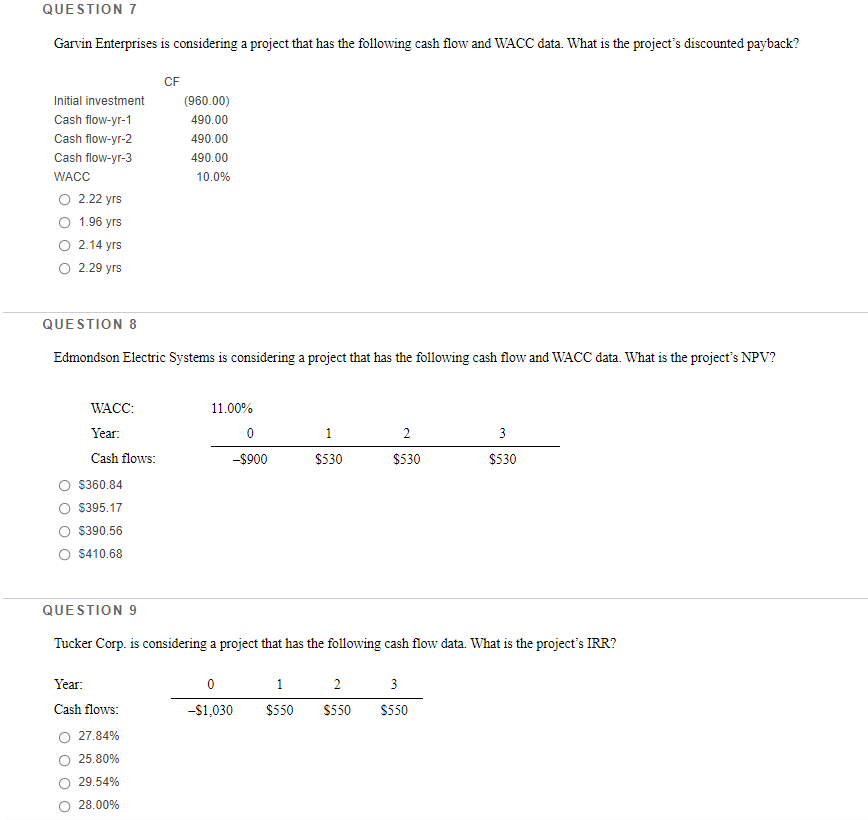 QUESTION 7 Garvin Enterprises is considering a project that has the