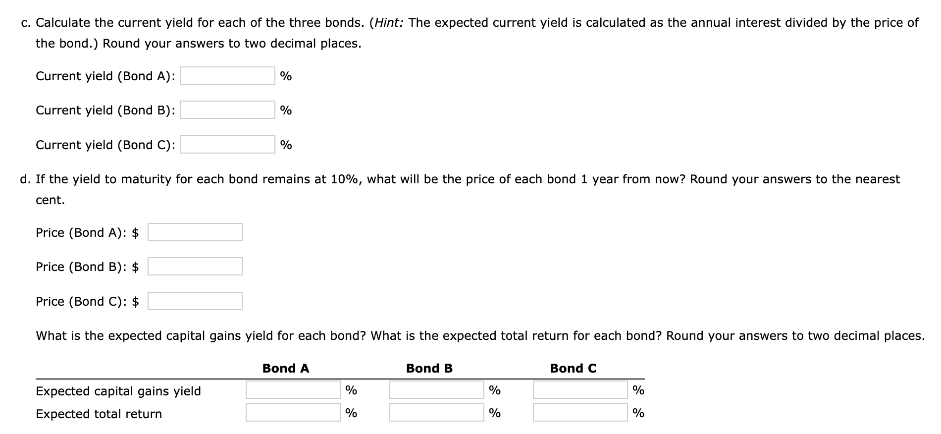 9 10 b. Calculating the price of each of the three bonds