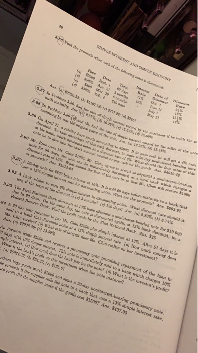  40 SIMPLE INTEREST AND SIMPLE DISCOUNT Face Date Ter Rate (a)