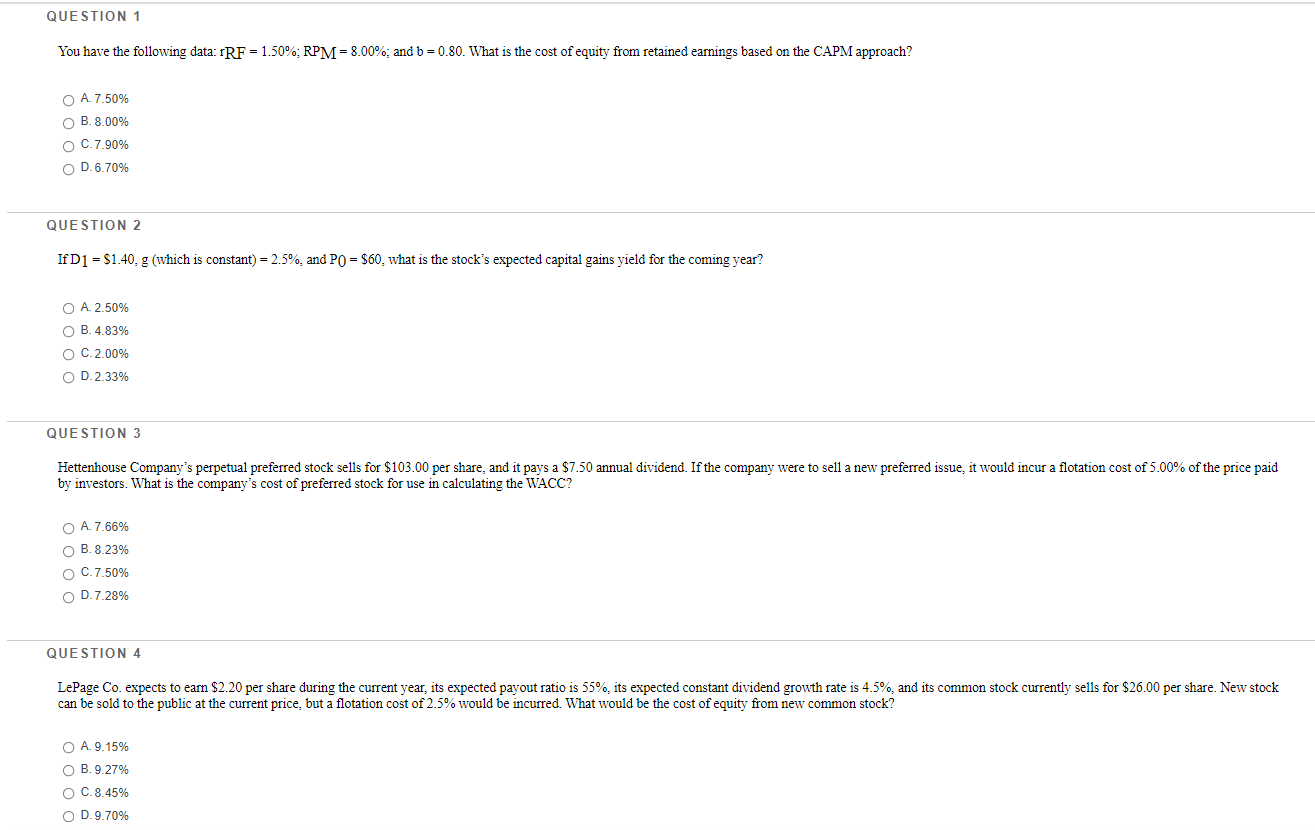 QUESTION 1 You have the following data: IRF = 1.50% RPM