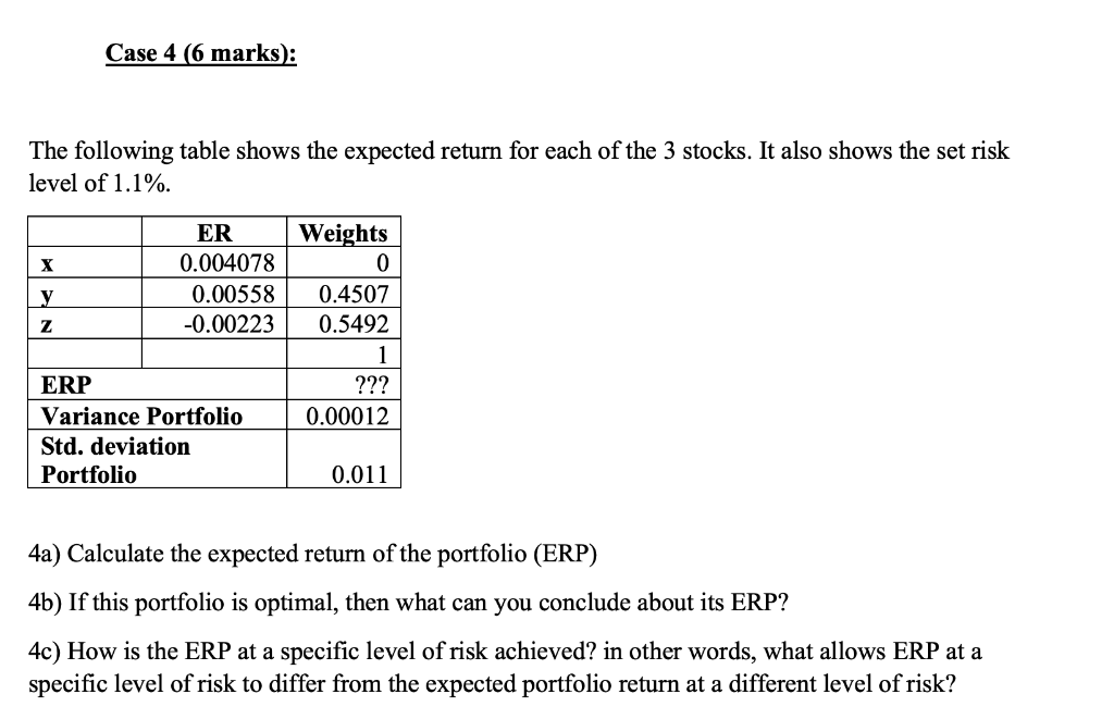 Case 4 (6 marks): The following table shows the expected return