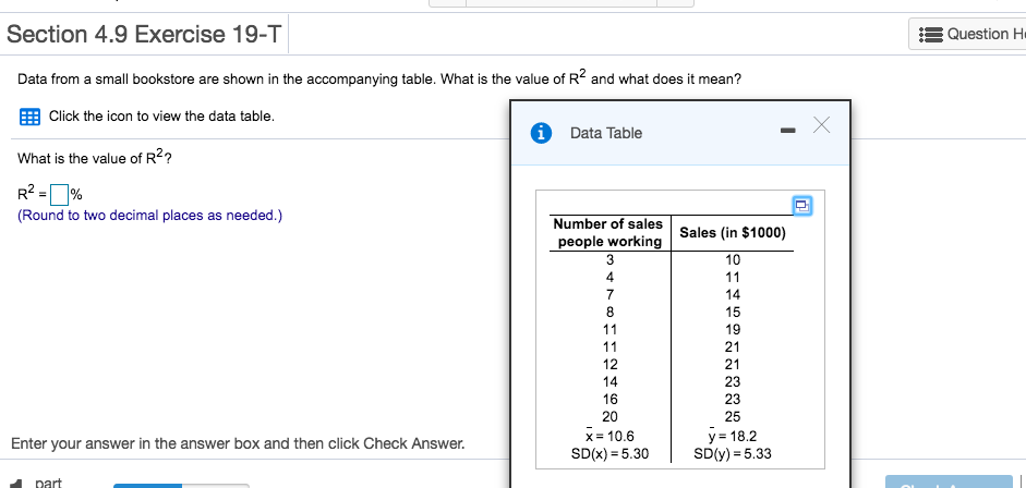  Section 4.9 Exercise 19-T Question Data from a small bookstore are