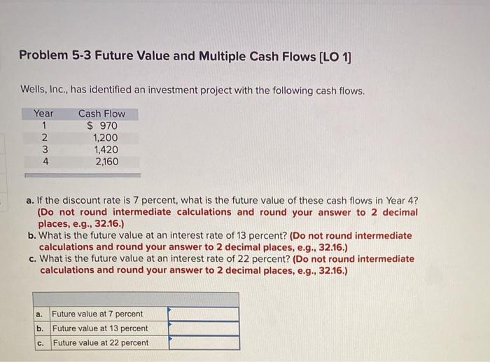  Problem 5-3 Future Value and Multiple Cash Flows (LO 1) Wells,