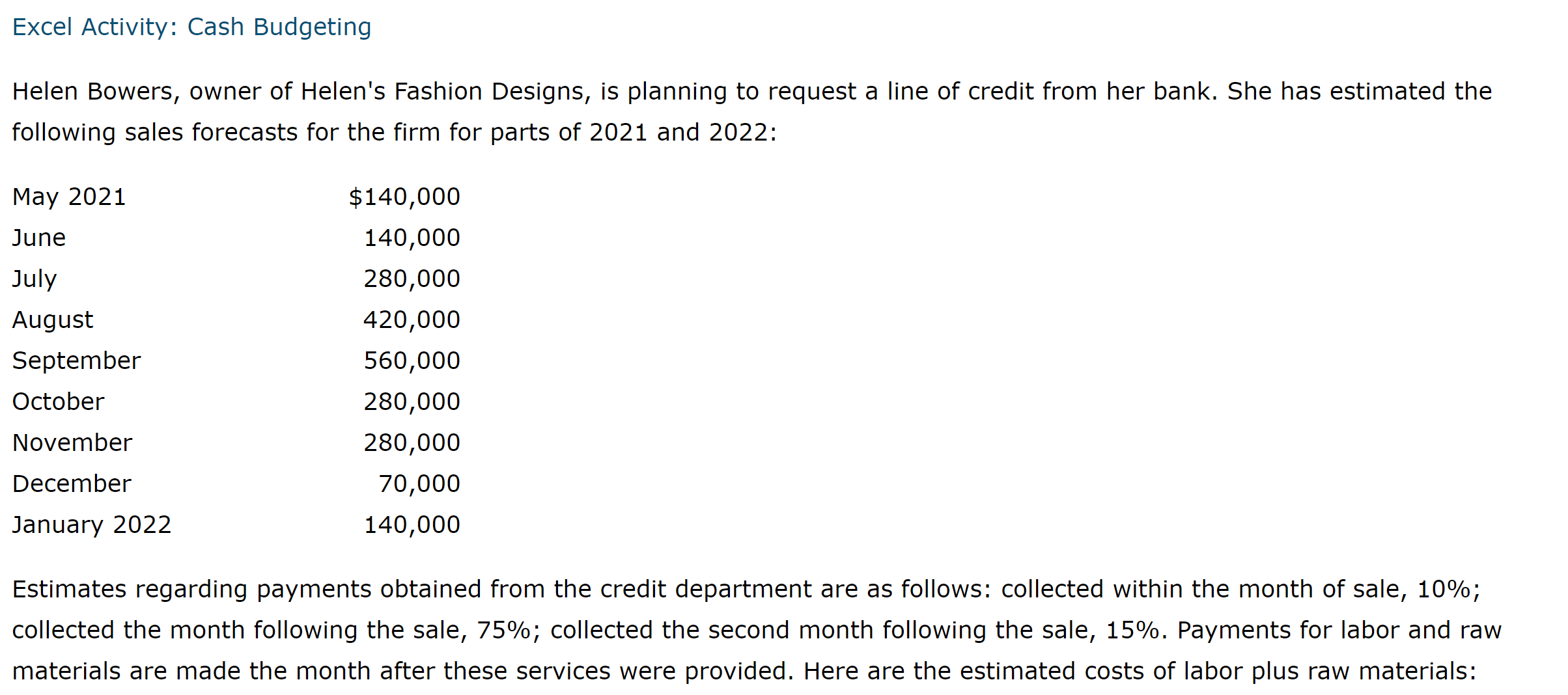 Hello, I need help with solving this Excel activity. Thank you To