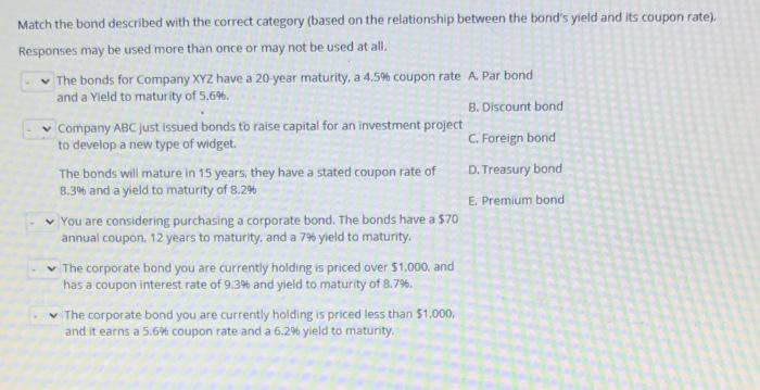  Match the bond described with the correct category (based on the