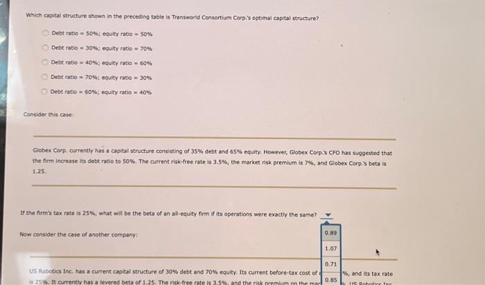 Review this situation: Transworld Consortium Corp. is trying to identify its optimal