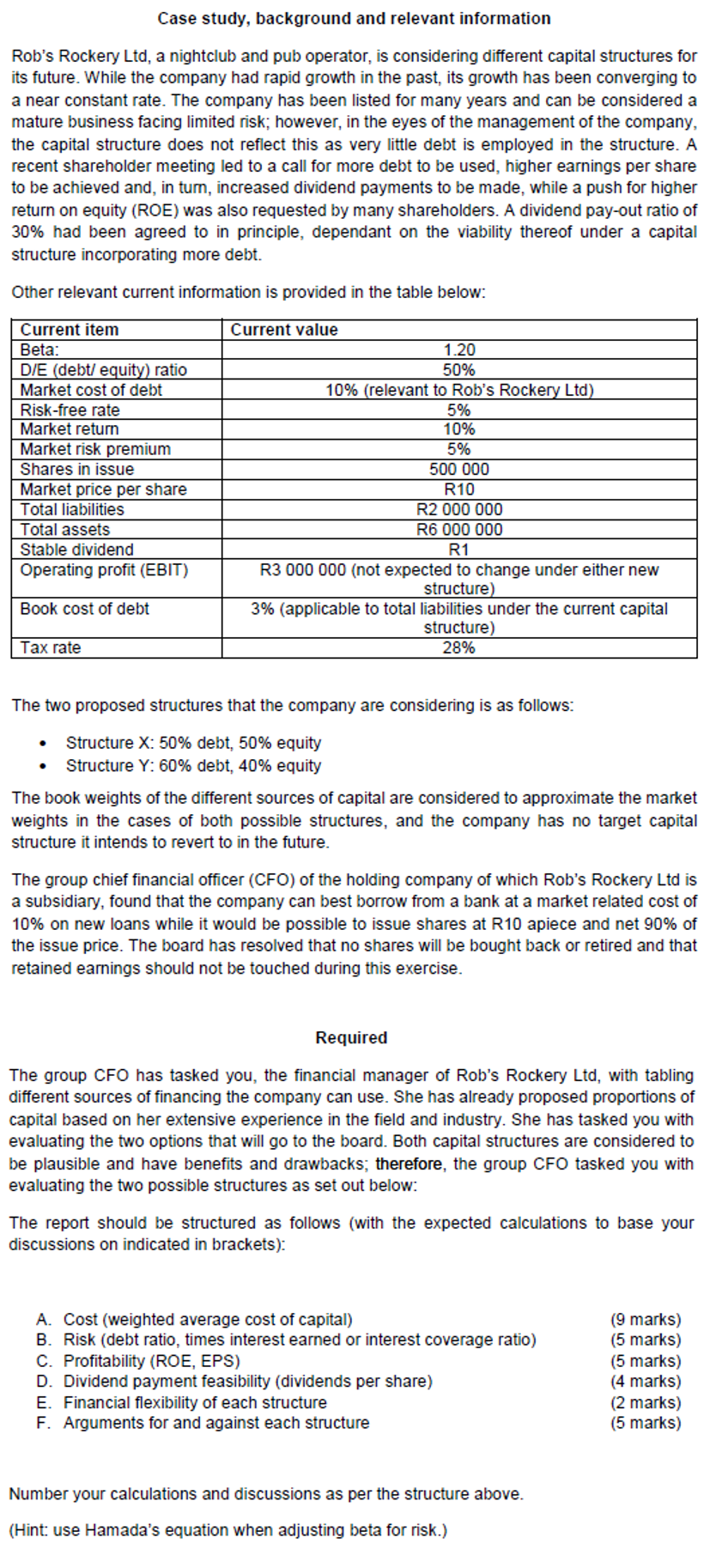  Case study, background and relevant information Rob's Rockery Ltd, a nightclub
