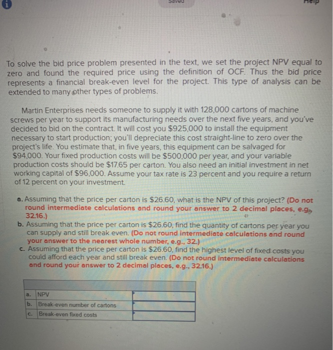  SOVU HIP To solve the bid price problem presented in the