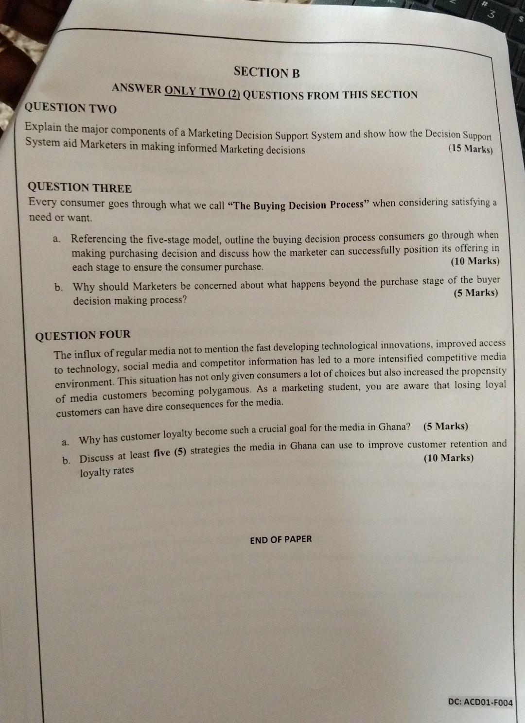  3 SECTION B ANSWER ONLY TWO (2) QUESTIONS FROM THIS SECTION