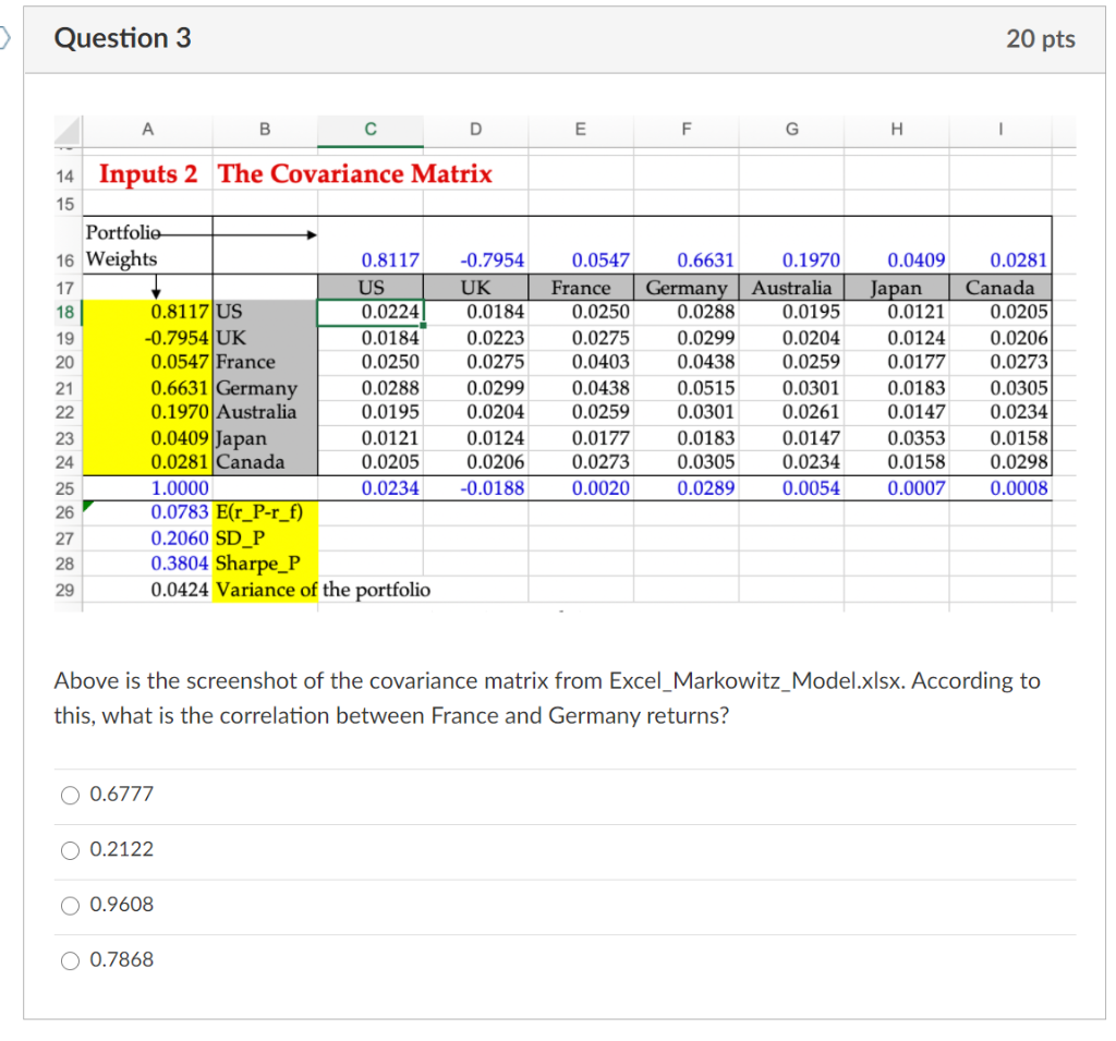  > Question 3 20 pts B D E F G H