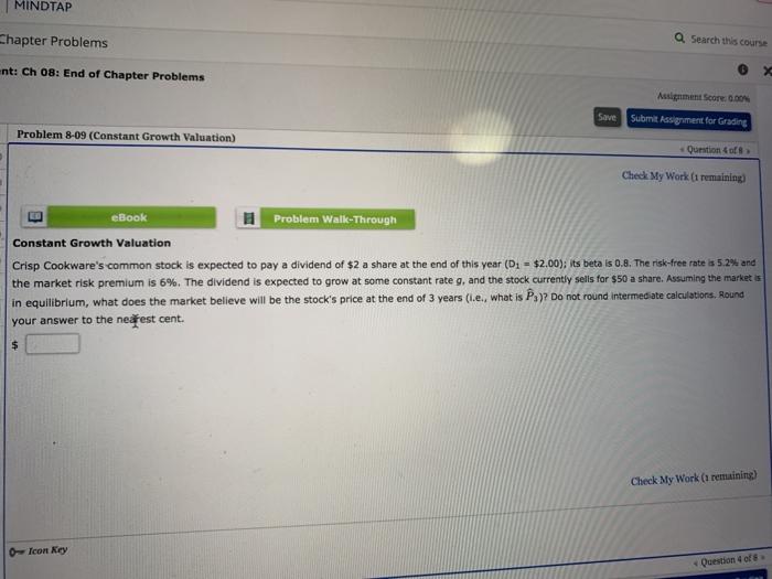  MINDTAP Chapter Problems Q Search this course ent: Ch 08: End