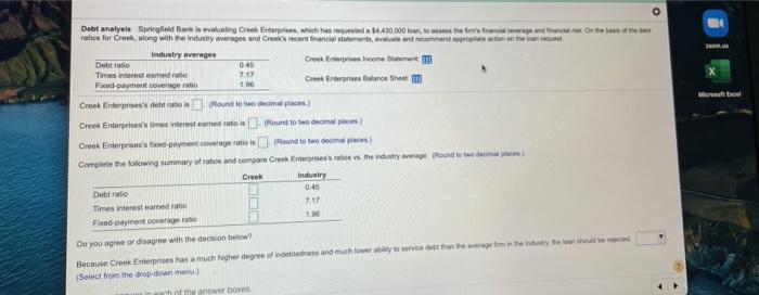  o . 0.45 X Microsoft Excel Debt analysis Springfield Basis wing