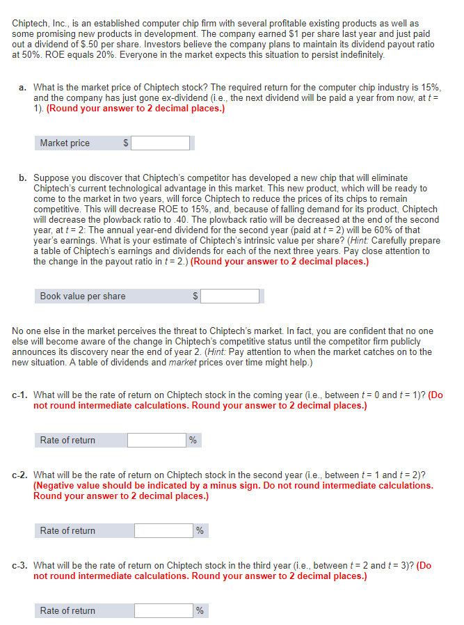 Please provide equations and formulas. Chiptech, Inc, is an established computer chip