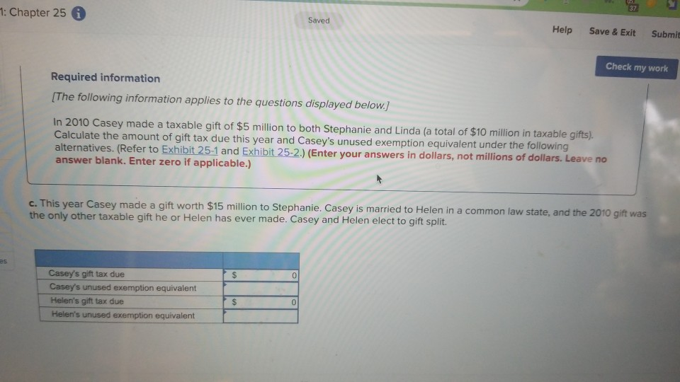 37 : Chapter 25 Saved Help Save & ExitSubmit Check my