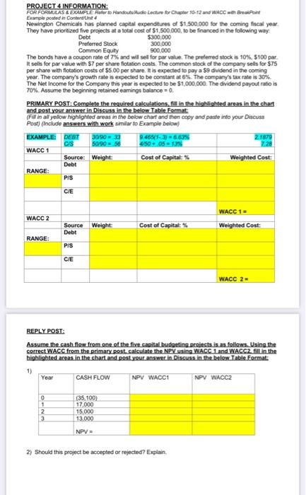  PROJECT 4 INFORMATION: FOR FORMULAS & EXAMPLE Retro Handoute/Audio Lecture Chapter