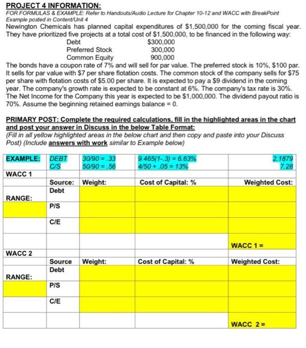 10-12 WACC wat Newington Chemicals has planned capital expenditures of $1.500,000 for