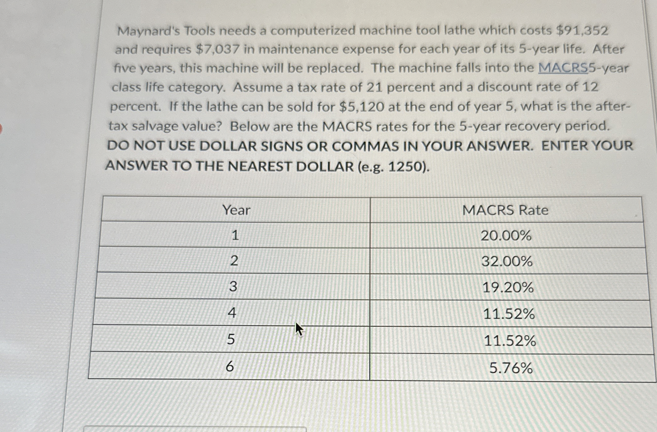  Maynard's Tools needs a computerized machine tool lathe which costs $91,352