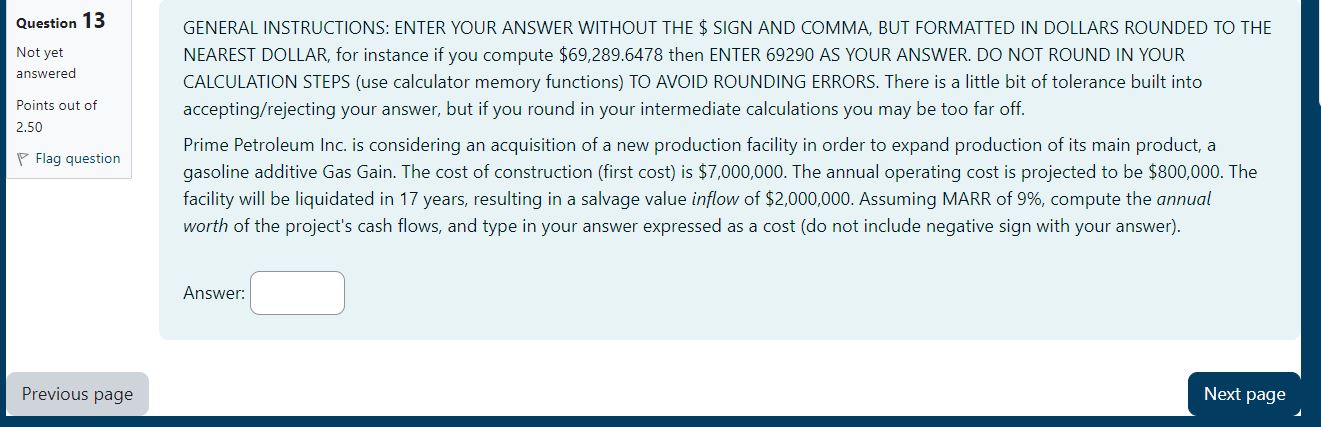  GENERAL INSTRUCTIONS: ENTER YOUR ANSWER WITHOUT THE $ SIGN AND COMMA,