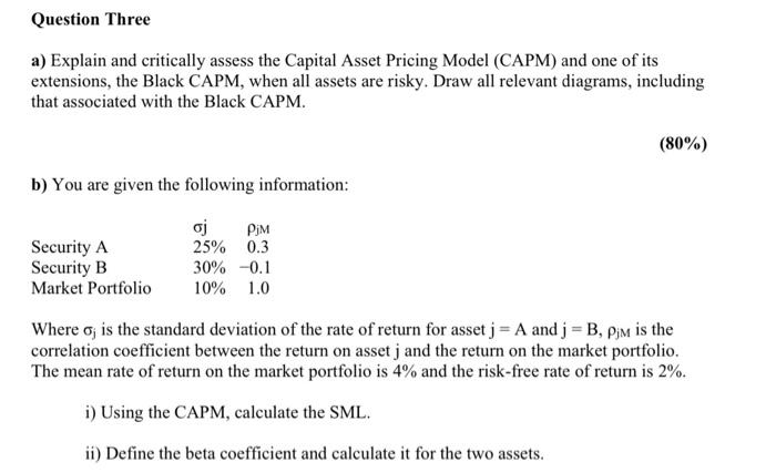  Question Three a) Explain and critically assess the Capital Asset Pricing