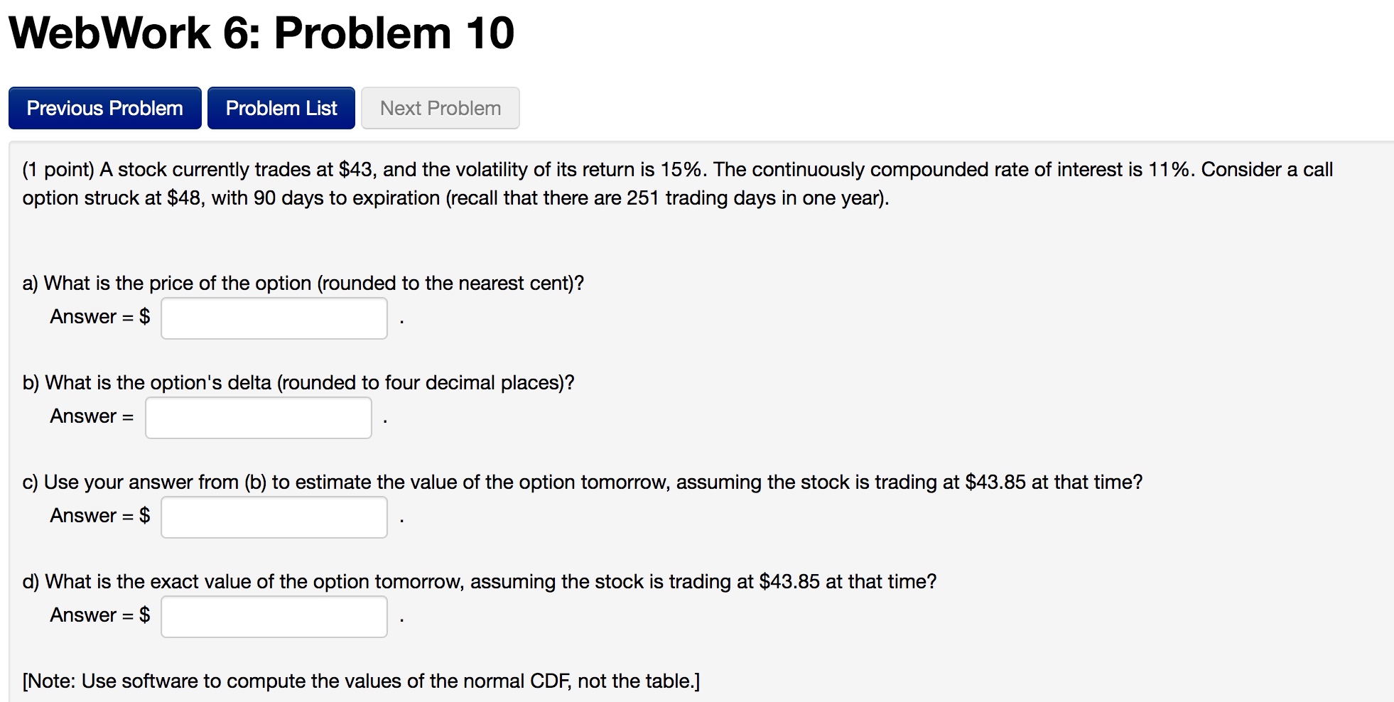  WebWork 6: Problem 10 Previous Problem Problem List Next Problem (1