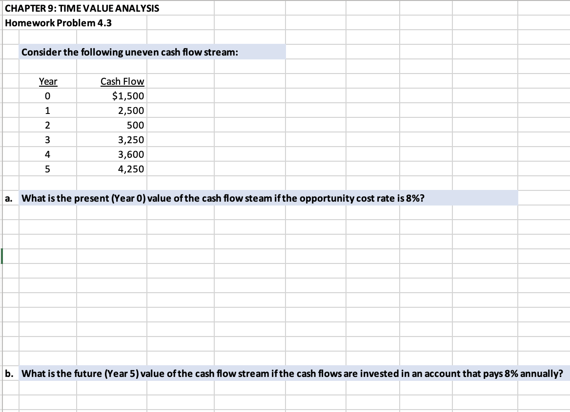  CHAPTER 9: TIME VALUE ANALYSIS Homework Problem 4.3 Consider the following