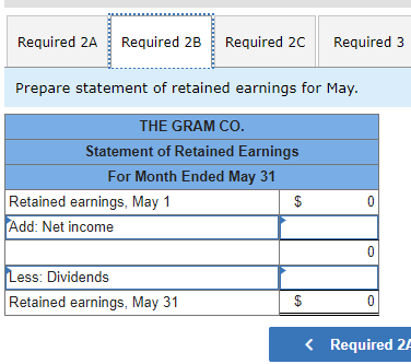 Required 2B Required 2c Required 3 Prepare income statement for May. THE