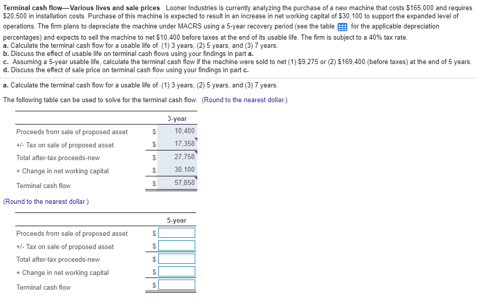 Help with parts A, B, C, & D please! Terminal cash