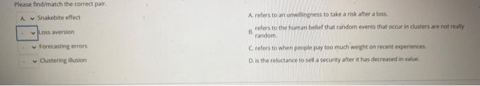  Please find/match the correct pair A Snakebite effect oss aversion A