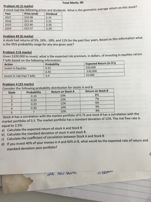  Total Marks: 80 Problem #115 marks) A stock had the following