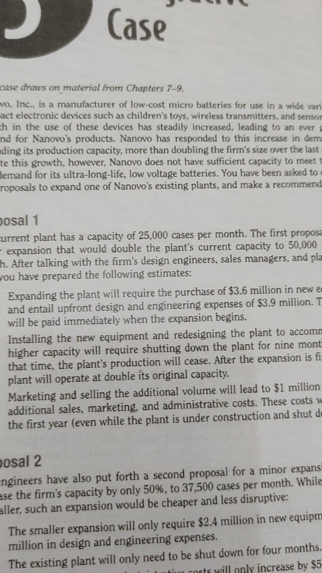  Case case draws on material from Chapters 7-9. vo, Inc. is