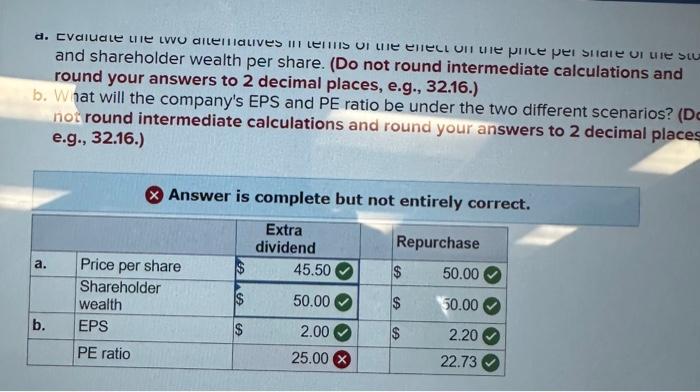 last question Iron Corporation is evaluating an extra dividend versus a share