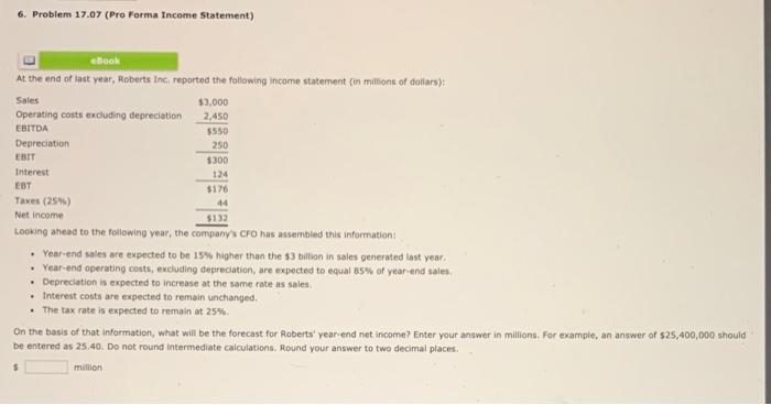  6. Problem 17.07 (Pro Forma Income Statement) ENT ebook At the