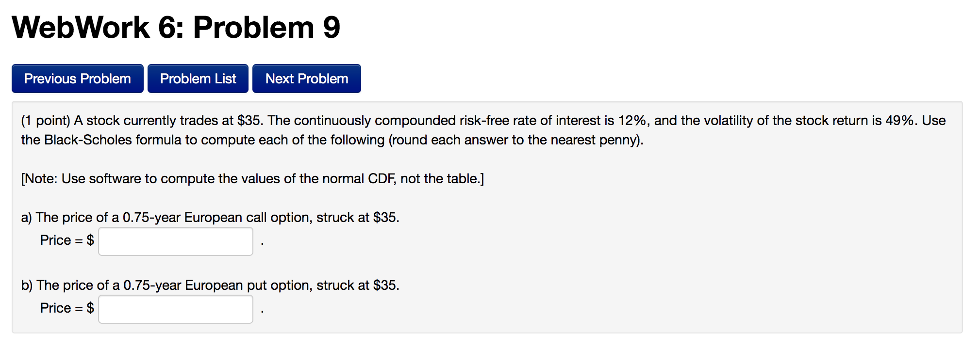 WebWork 6: Problem 9 Previous Problem Problem List Next Problem (1