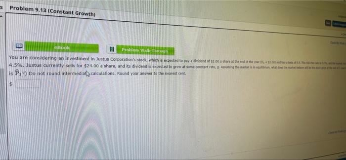  S Problem 9.13 (Constant Growth) E ebook Problem Walk Thr You