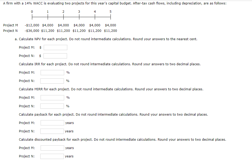A firm with a 14% WACC is evaluating two projects for