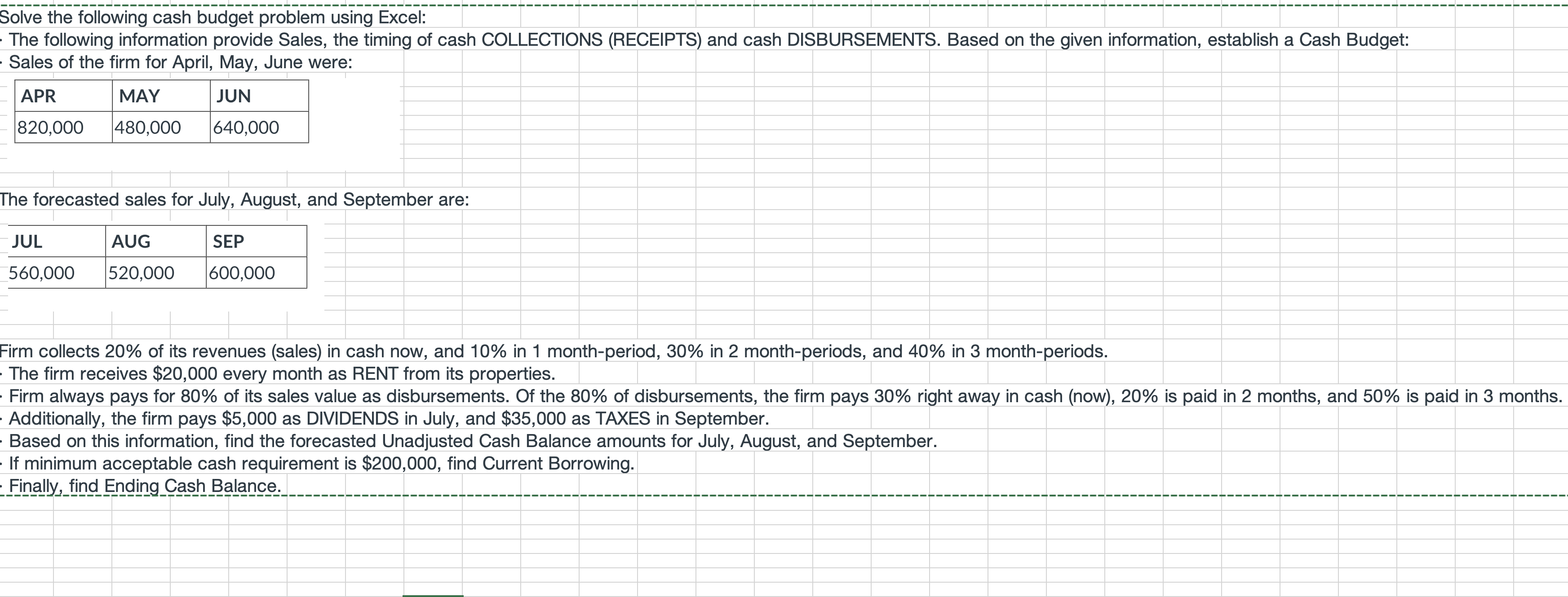  please help solve and show the formulas Solve the following cash
