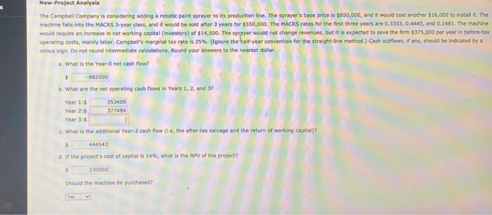  New-Project Analysis The Campbell Company is considering adding a robotic paint