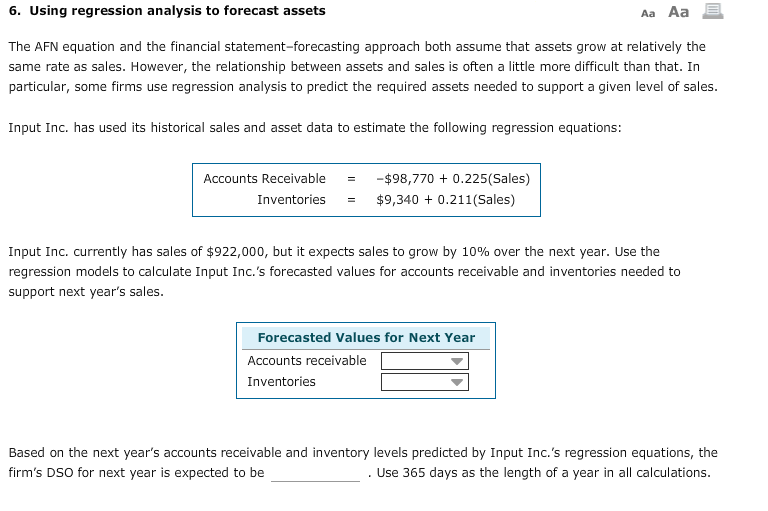 6. Using regression analysis to forecast assets 6. Using regression analysis to