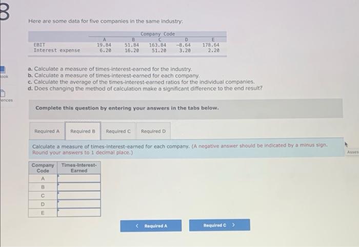  B Here are some data for five companies in the same