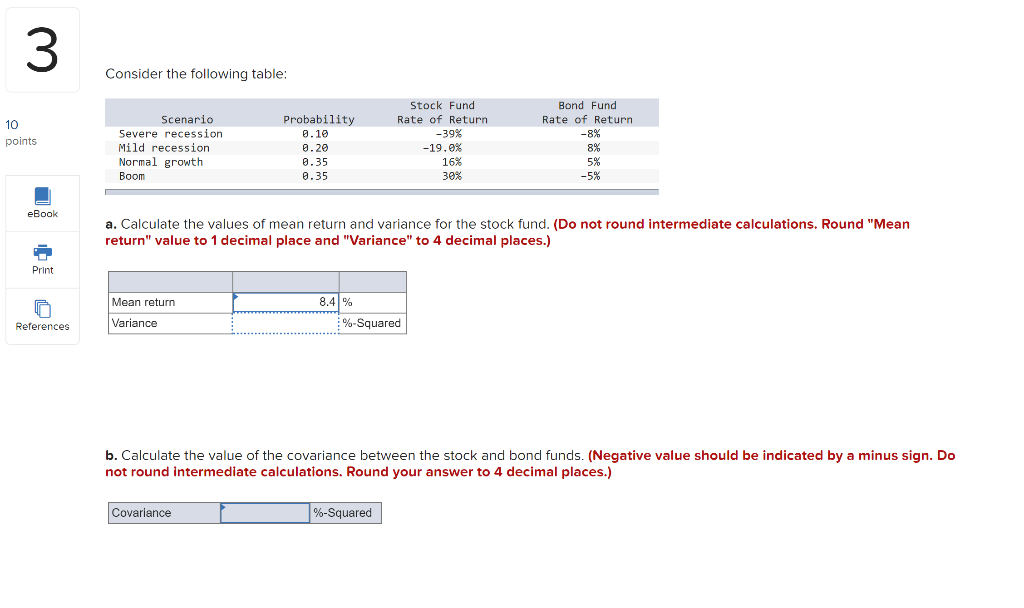 Having trouble finding Variance %-squared. Need help solving in excel. 3 Consider