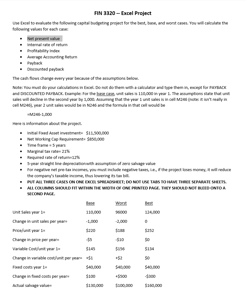  Extra: I need to see the formula when using excel. FIN