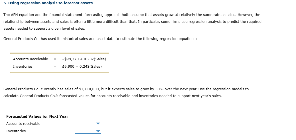 5. Using regression analysis to forecast assets The AFN equation and